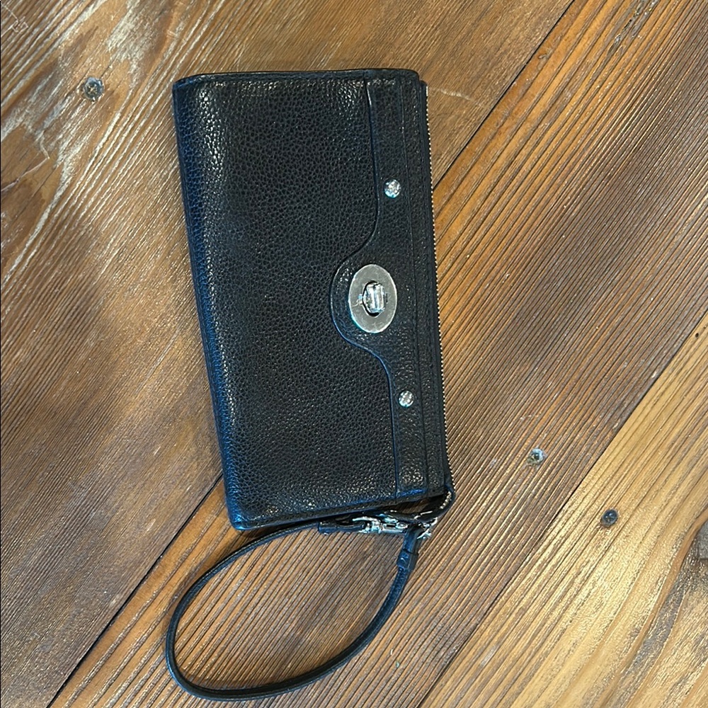 Chic Black Leather Wristlet Clutch